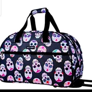 Betsey Johnson Skull Party Rolling Duffel-New Lugg